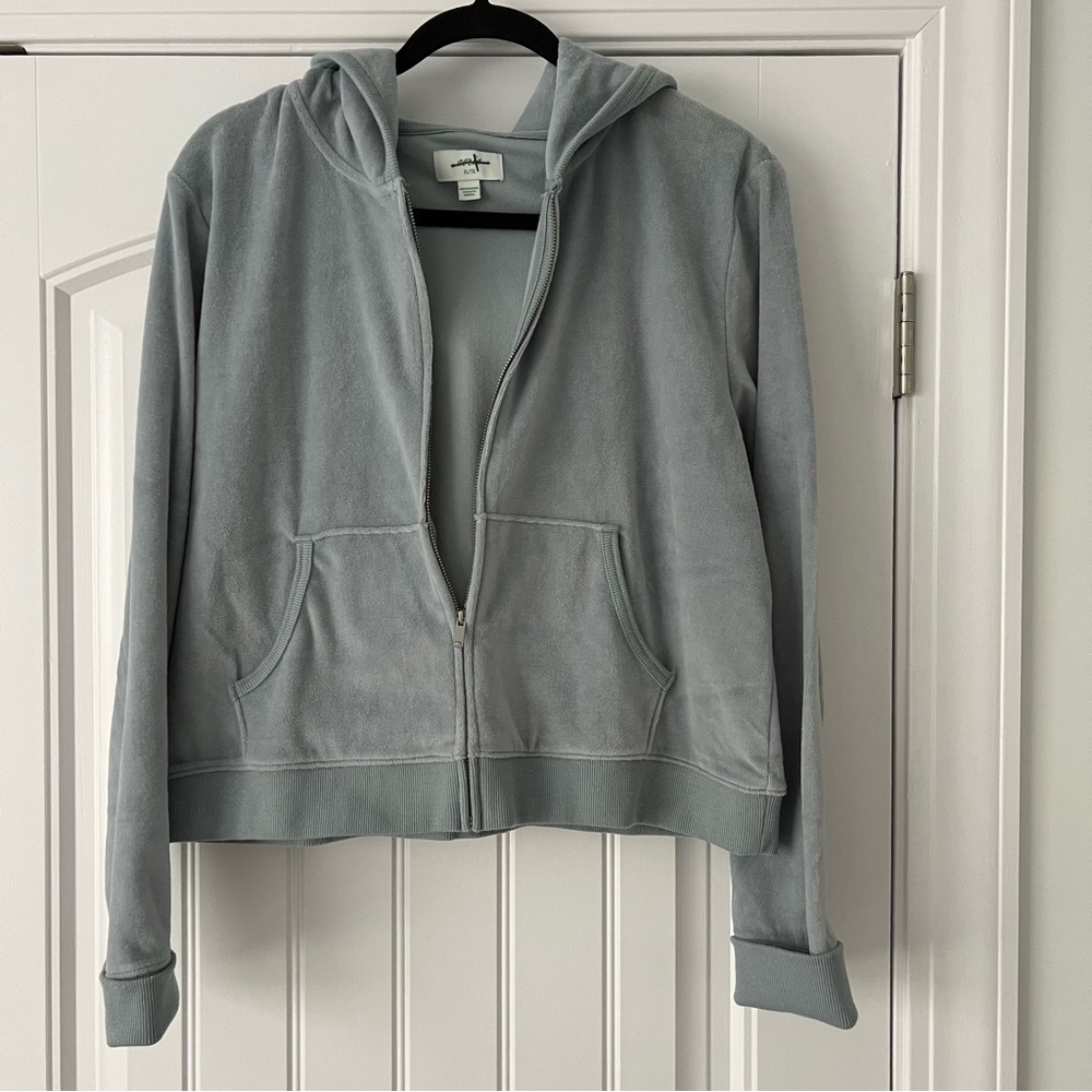 Aerie Light Gray (Ice Blue) Velour Zip-Up Jacket